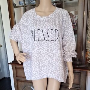 Rae Dunn Beige Leopard Print 'Blessed' Sweatshirt